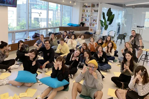 DICE dinner — Rolling Korea students cheering together in Seoul