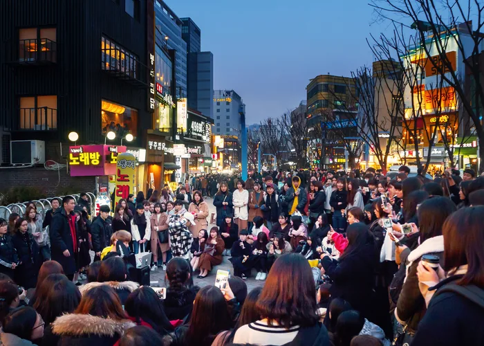 Hongdae nightlife — vibrant street performances and cafés in Seoul